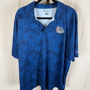 Gonzaga Bulldogs Blue Aloha Print Polo With Embroidered Spike Logo 2XL Champion
